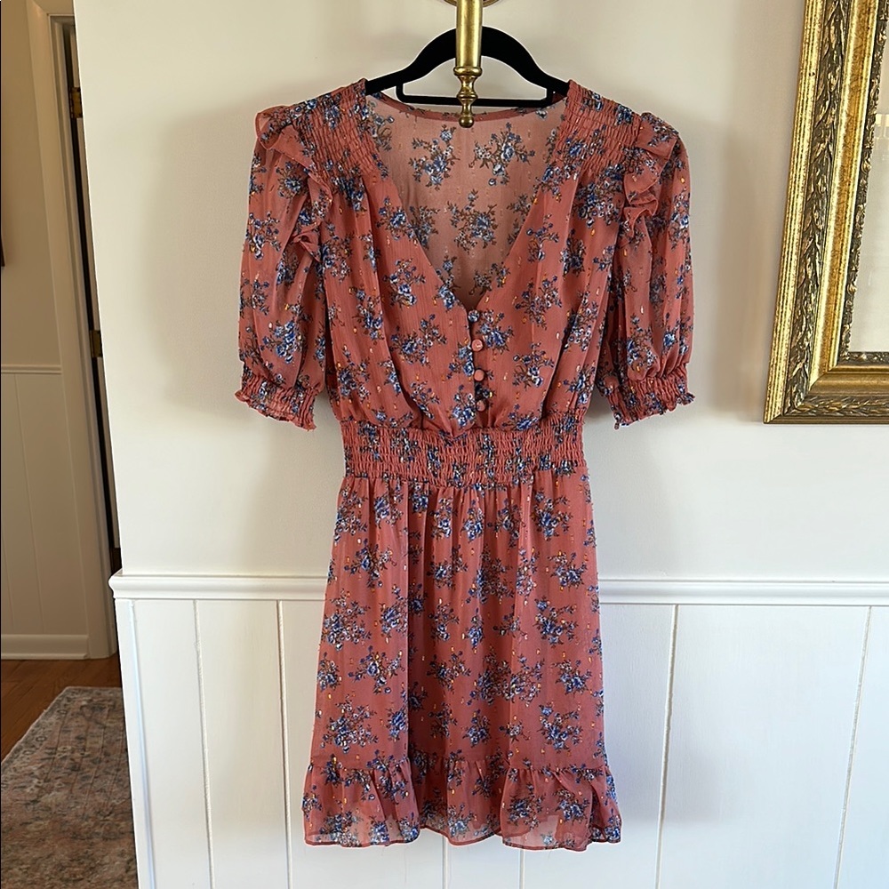 Coral Ruffled Puff Sleeve Mini Sundress